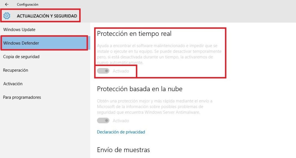 Desactivar la protección en tiempo real del antivirus Windows ...
